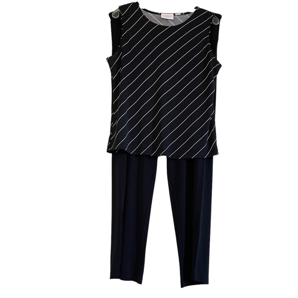 VINTAGE LIZ CLAIBORNE 2 PIECE PANT SET Size L Black White - Picture 2 of 12